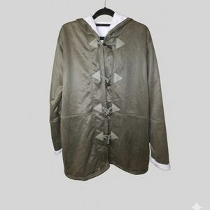 Olive Green Toggle Button Utility Jacket Faux Sherpa 4x Labelled See Pictures